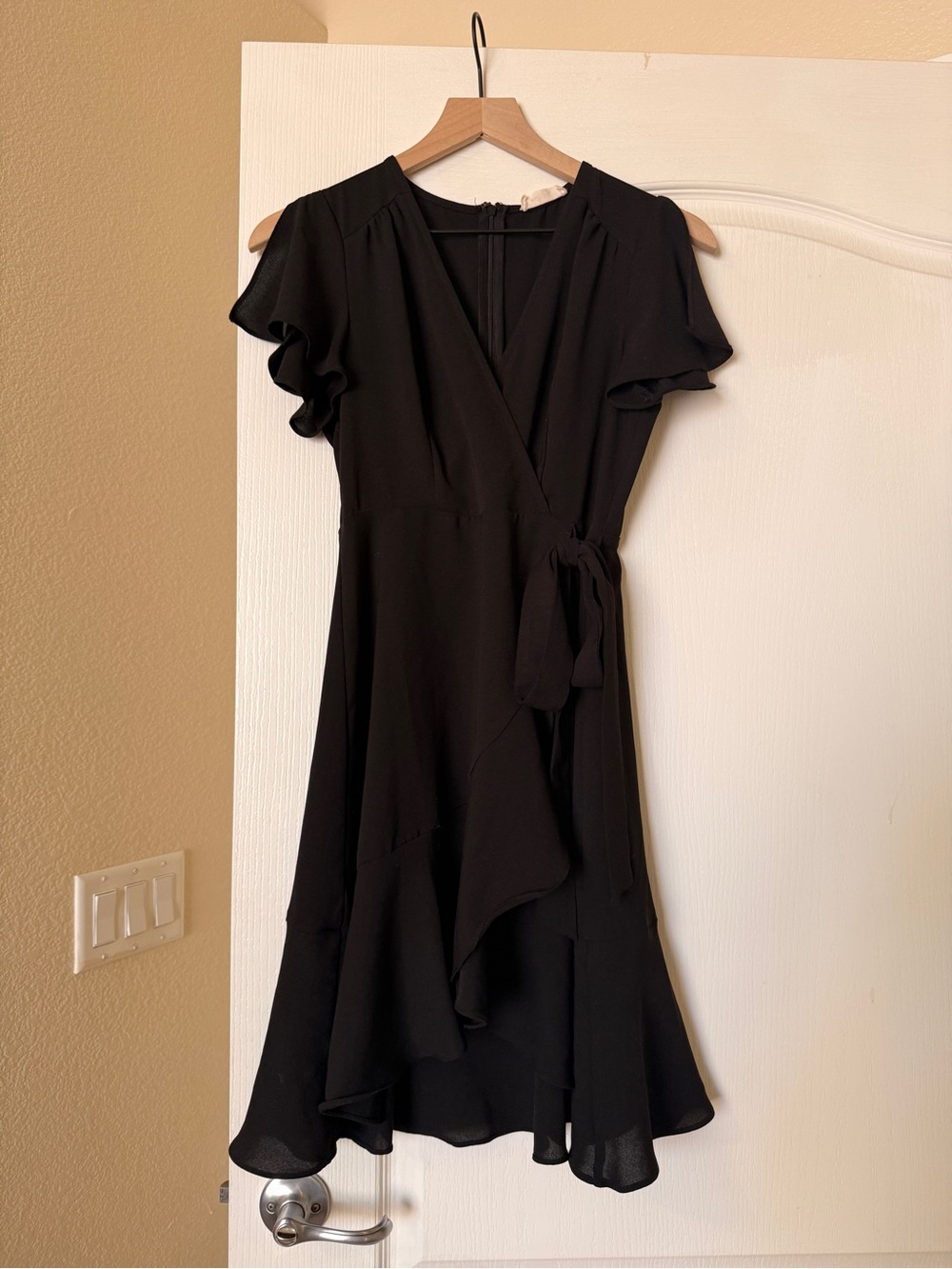 Altar'd State Black Ruffle-Sleeve Wrap Dress